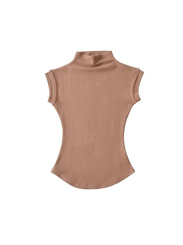 Sleeveless Turtleneck Slim Fit Tee