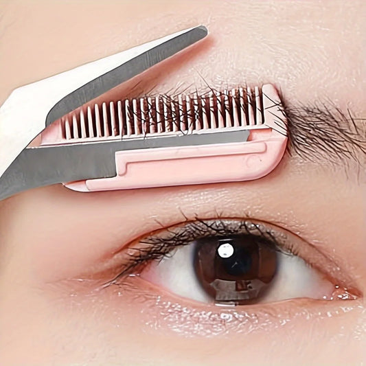 Eyebrow Trimming Scissors with Built-In Comb - Stainless Steel Grooming Tool