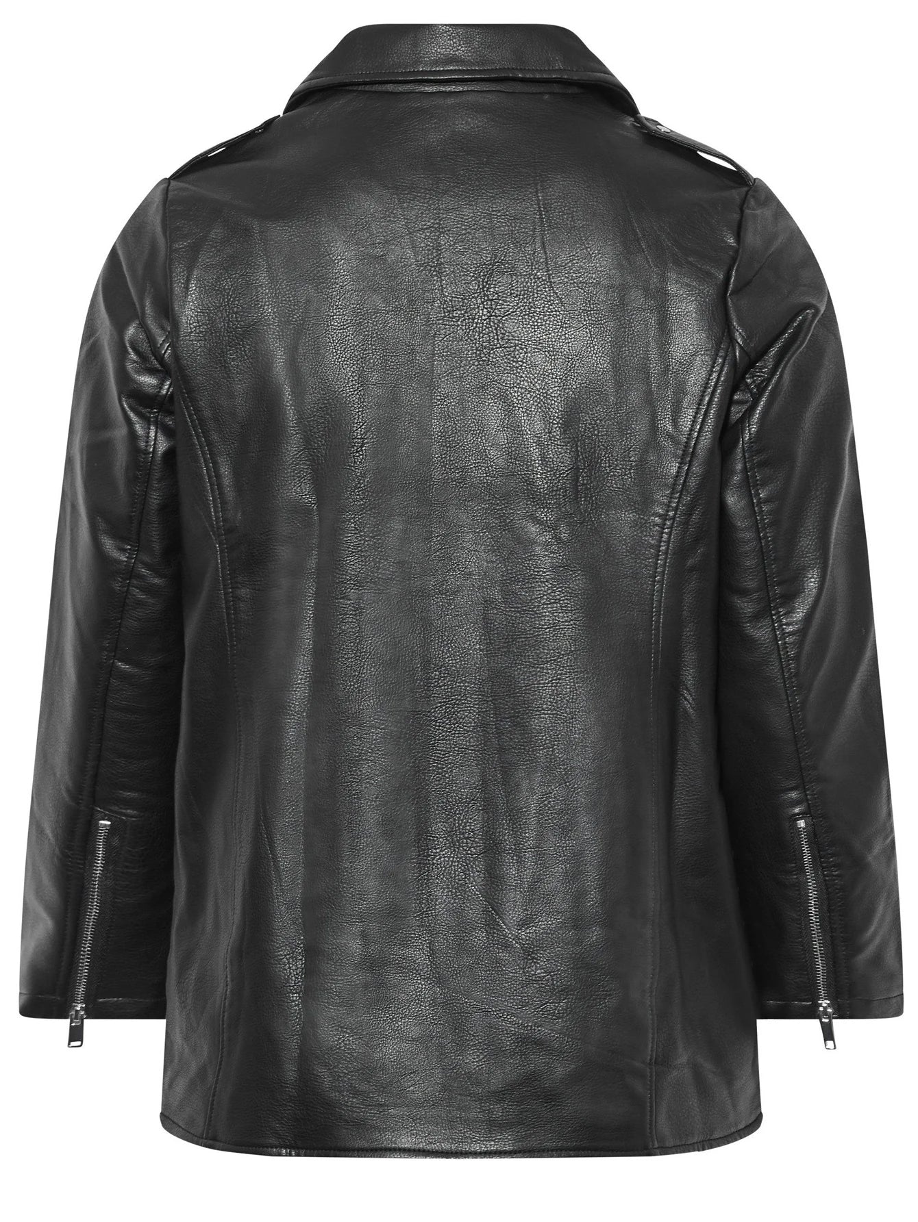 Plus Size PU Leather Zipper Jacket, Casual Long Sleeve Lapel Jacket For Fall, Women's Plus Size Clothing