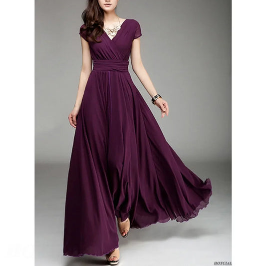 V Neck Chiffon Evening Dress