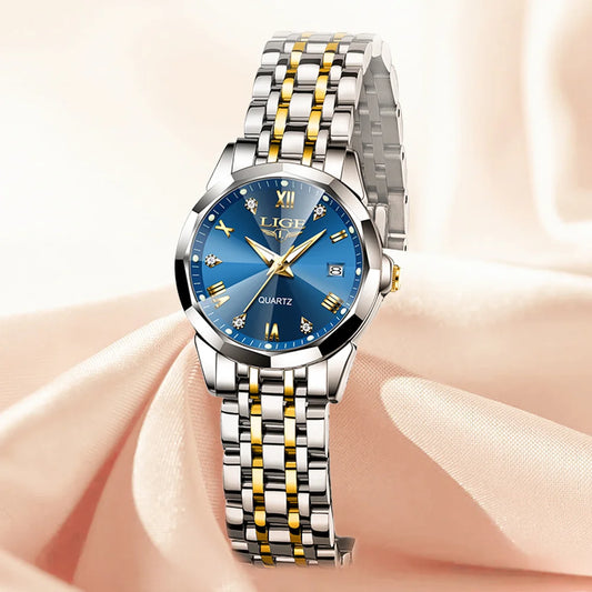 LIGE 2026 Women's Watch Luxury Gift quartz wristwatch Waterproof Calendar Stainless Steel Ladies Luminous Clock montre femme+BOX