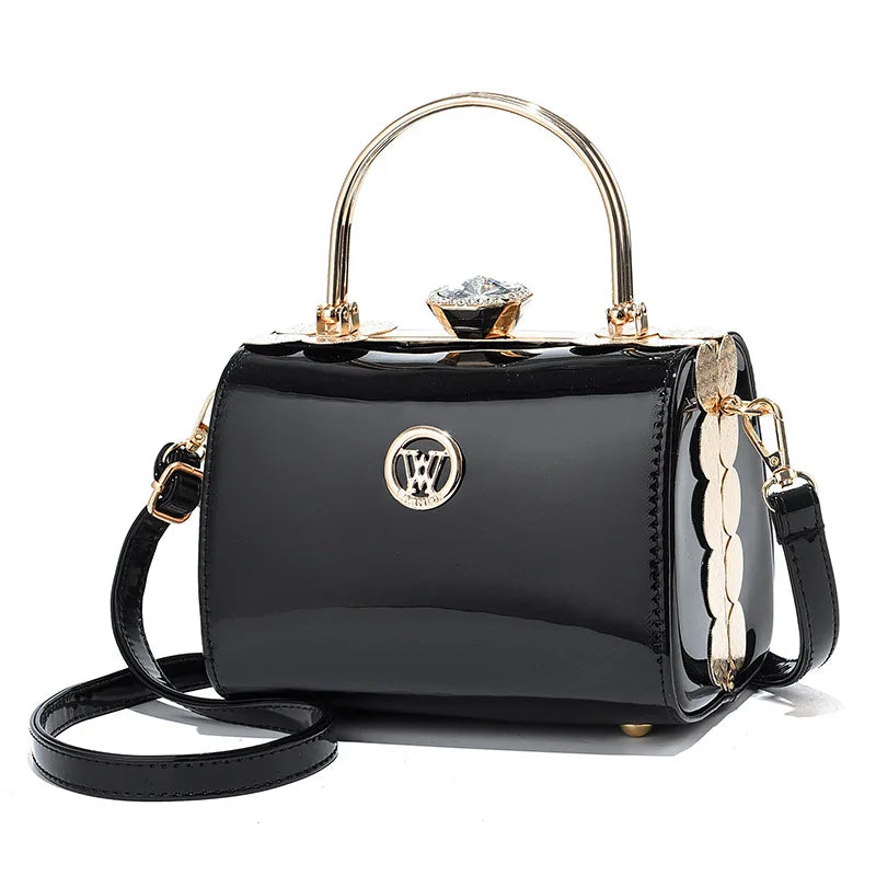 Patent Leather Diamond Handle Bag