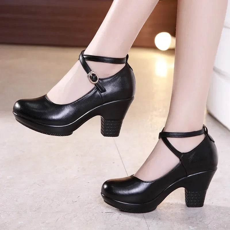 New 2025 Fashion Women Pumps With High Heels For Ladies Work Shoes Dancing Platform Pumps Women Genuine Leather Shoes Mary Janes