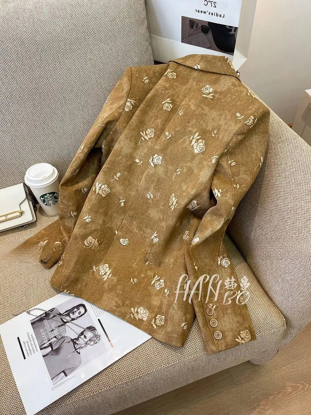 Spring and Autumn 2025 Loose New Rose Print Design Retro Season Casual Top Blazer jacket women blazer