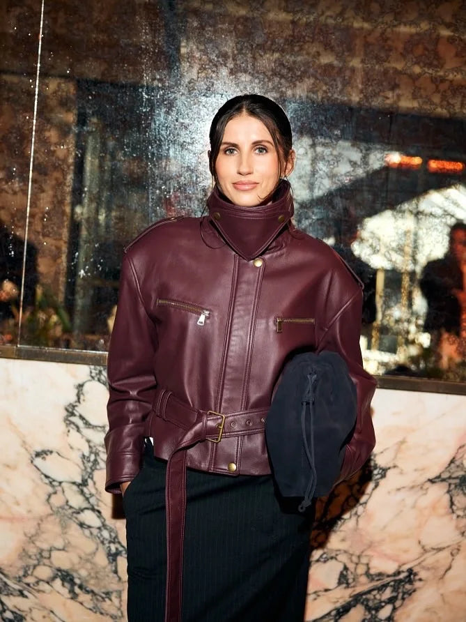 Burgundy Lace-Up Leather Jacket | Faeva London