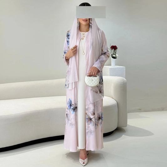 Eid Abaya Women Dress Scarf 2 Piece Set Patchwork Muslim Caftan Party Long Robe Jalabiya Ramadan Dubai Kaftan 2026 Print Abayas
