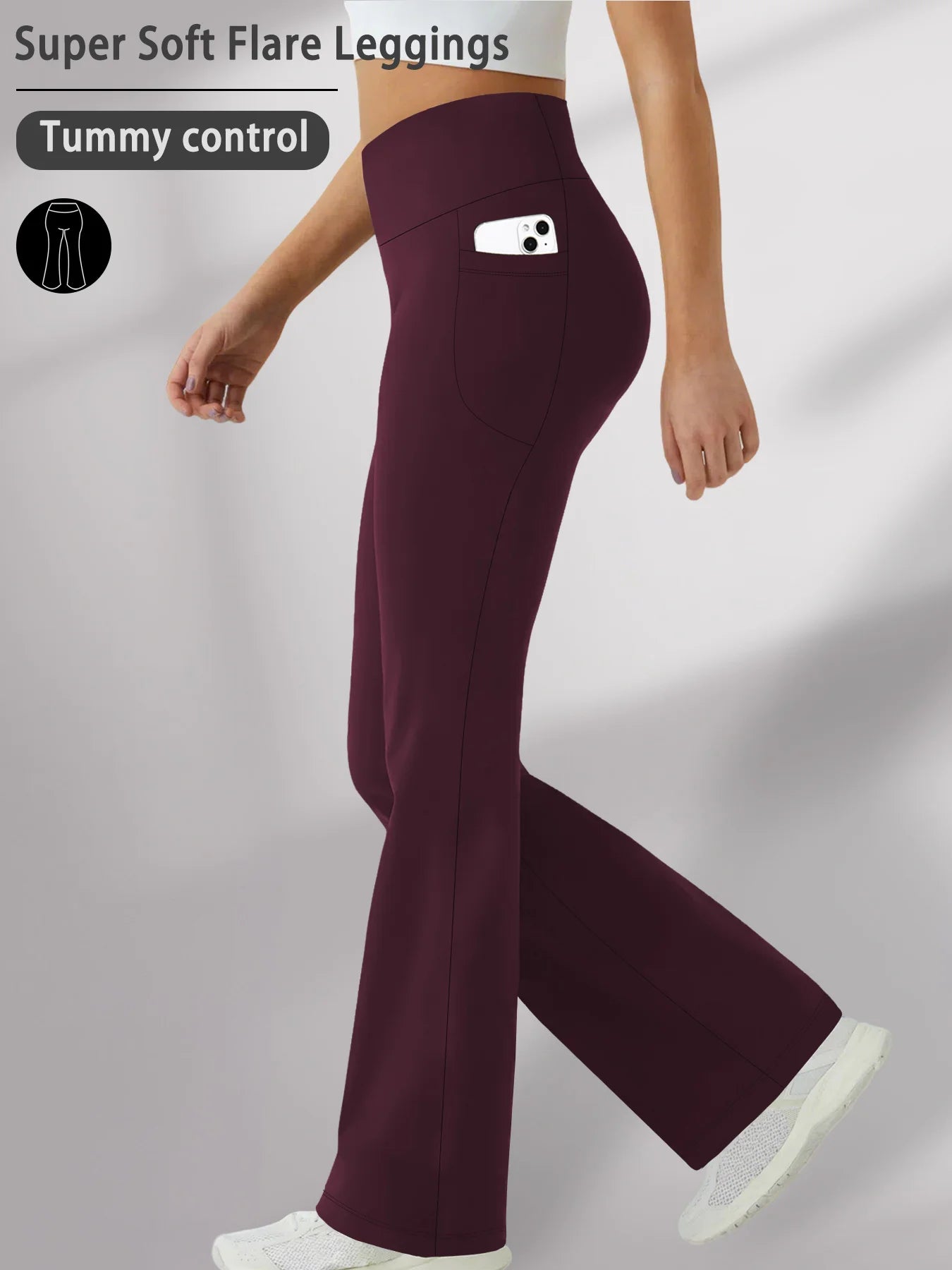 Women Super Soft Flare Pants with Pockets High Waisted Tummy Control No See Through Workout Yoga running Home Casual