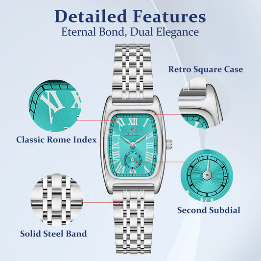REWARD Luxury Elegant Rectangle Ladies Watch Waterproof Luminous Watch for Woman Stainless Steel Quartz Women's Watches with Box