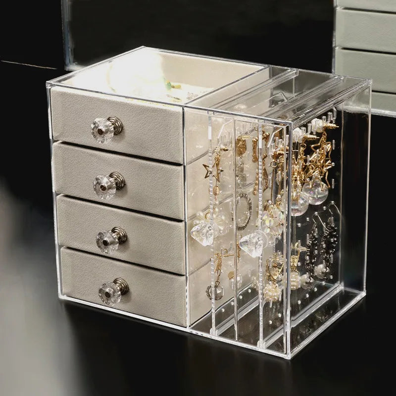 Large Capacity Transparent Dustproof Flannel Earring Jewelry Storage Box Simple Plastic Ear Clip Necklace Finish Packed Carton