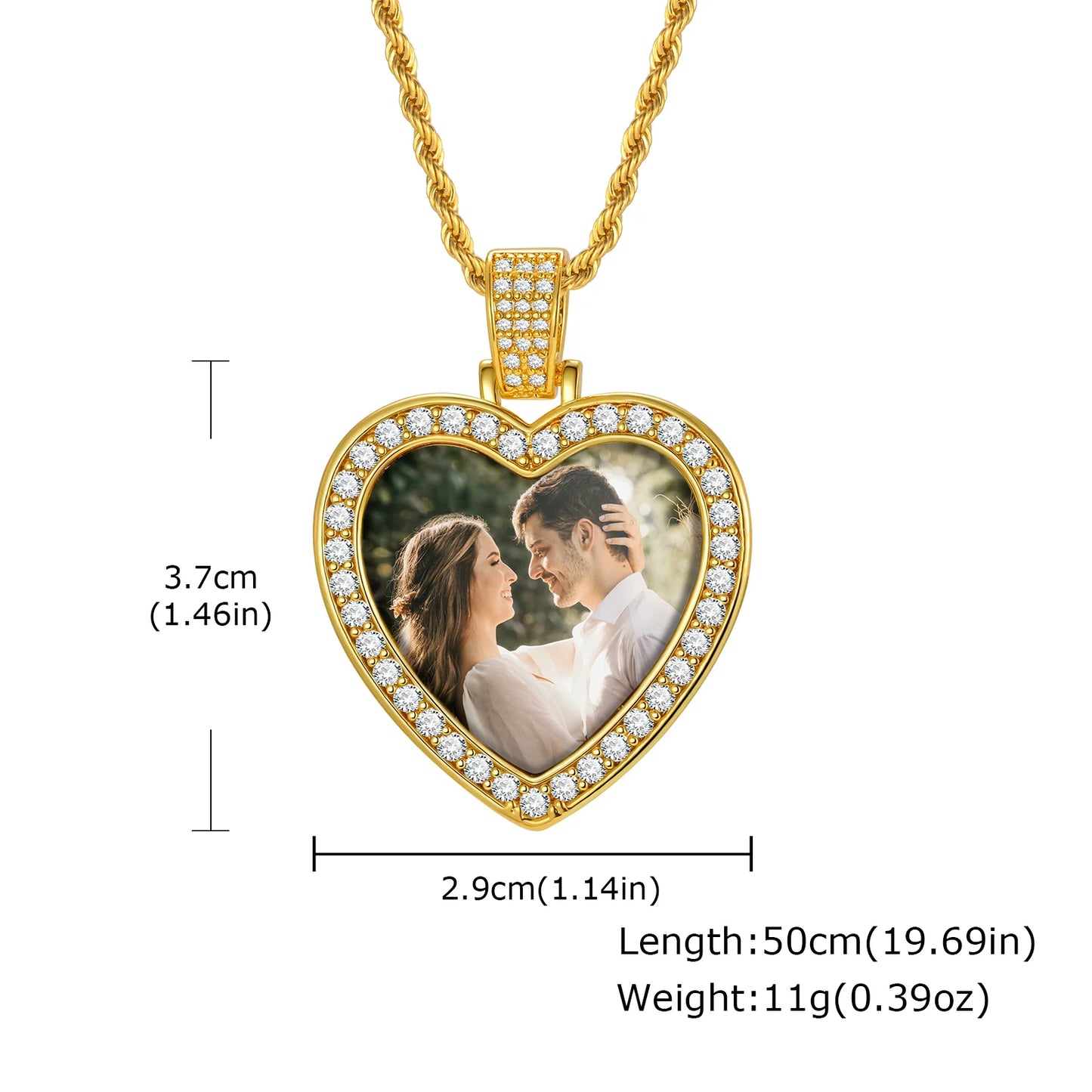 Custom Picture Necklace for Men Women,Hiphop Crystal Zircon Heart Shape Pendant Neckalce,Commemorative Jewelry Gift