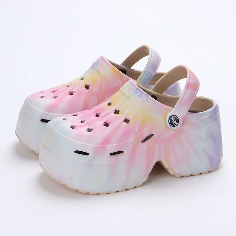 Leopard Thick Bottom Clogs for Women Closed Toe Chunky Platform Sandals Woman Summer 2025 Super High Wedge Heel Slippers Female