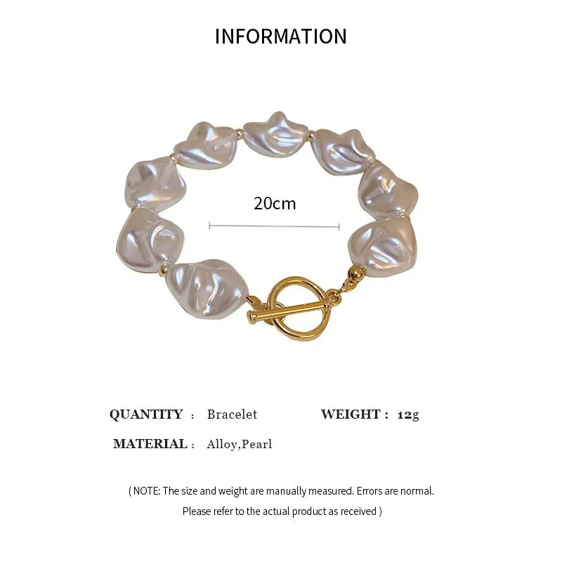 Elegant Baroque Pearl Chain Bracelet For Women Irregular Imitation Pearl Beaded Bracelets Bangles Wedding Bridal Jewelry