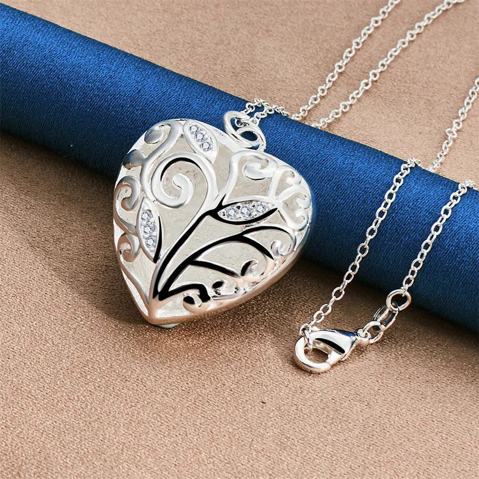 925 sterling silver 16-30 inch exquisite heart-shaped pattern pendant necklace for women's wedding jewelry accessories