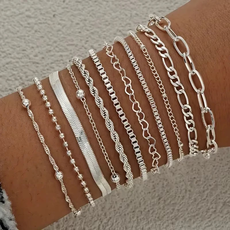 13Pcs/Set Stainless Steel Bracelet for Women, Silver | Faeva London