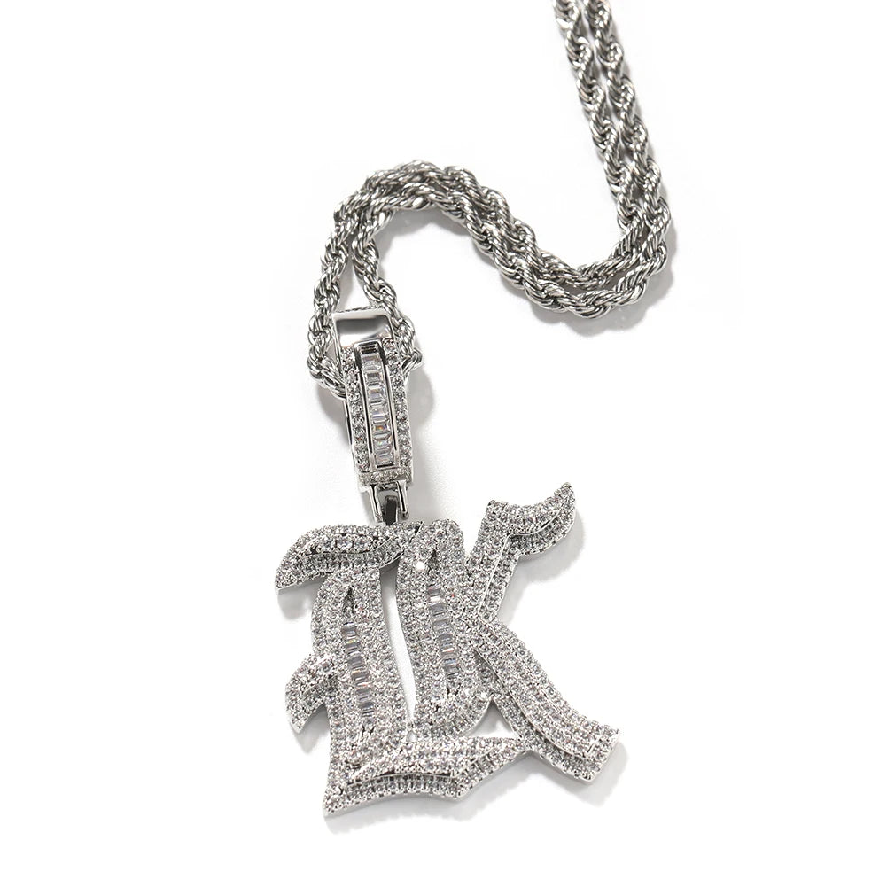 THE BLING KING Gothic Old English Initial Letter A-Z Pendant Iced Out Cubic Zirconia Charm Choker Necklace Hiphop Jewelry