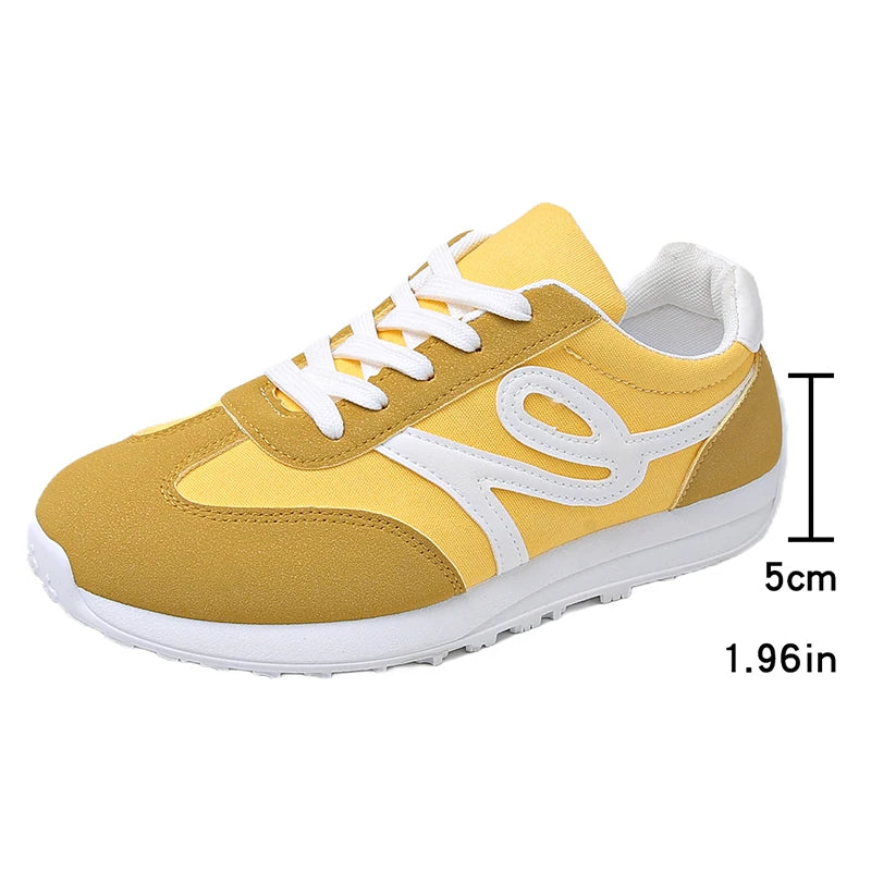 Fashion Striped Women's Lightweight Sneakers Soft Sole Non Slip Casual Sports Shoes Woman Spring Autumn Lace Up Yellow Sneakers