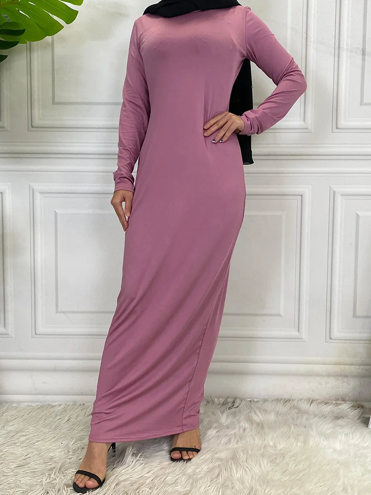 Summer Skirt For Ladies New Inner Dress Muslim Casual Dress For Women Clothing Islamic Abaya Long Sleeve Maxi Slim Inner Dress