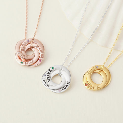 Personalized Mom Necklace with Kids Names & Birthstones - Sterling Silver
