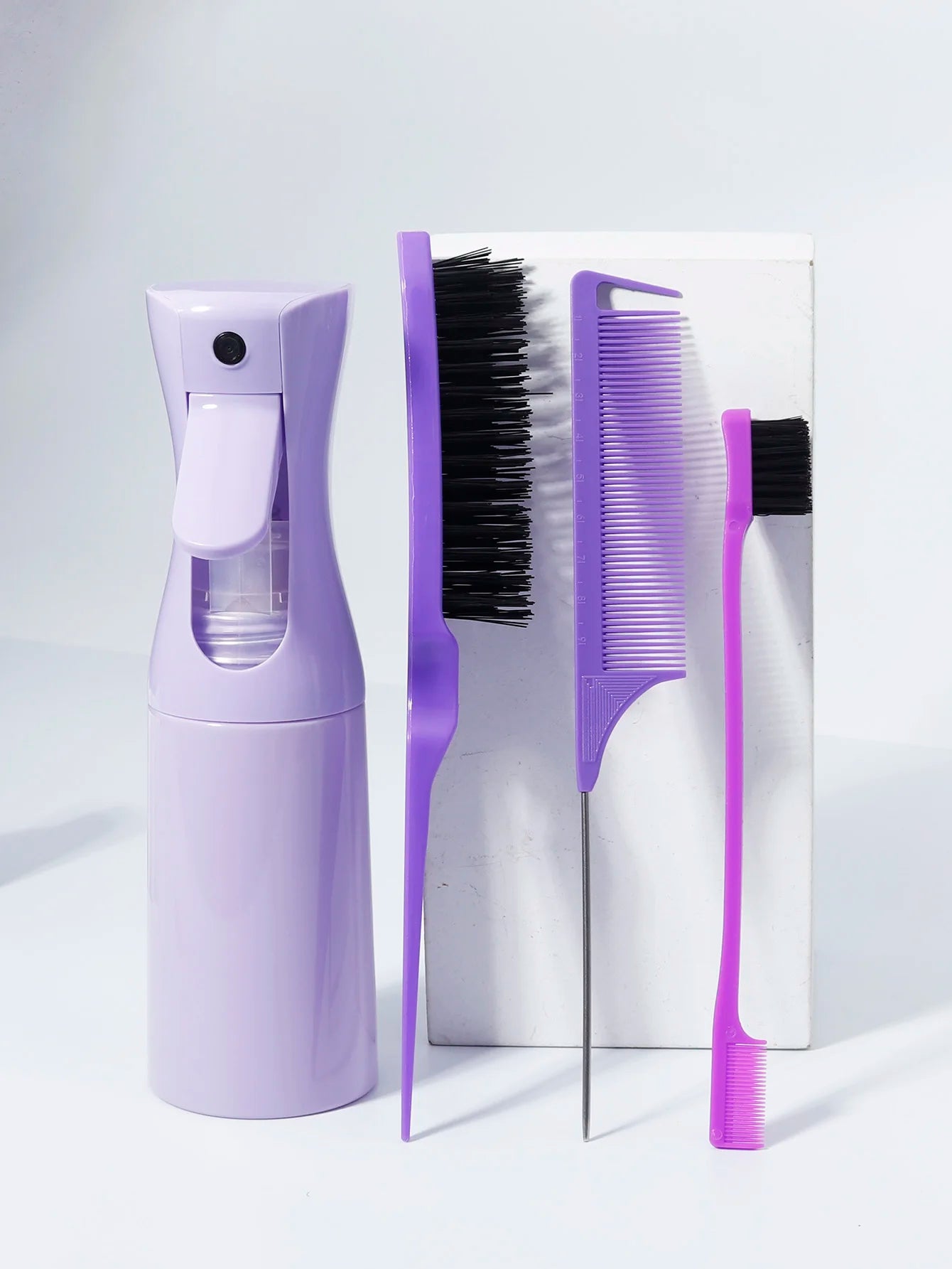 4-piece tip tail comb double-sided hair control brush and pressure spray bottle hairdressing tool set Special for real hair wigs