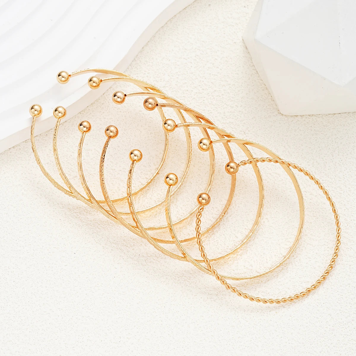 7-Piece Punk Gold Bracelet Set - Goth Heart Print Bangles for Women