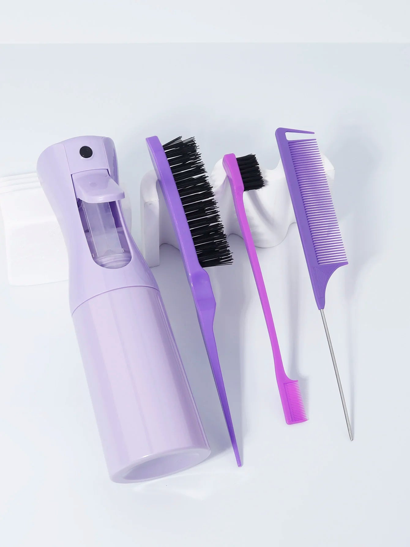 4-piece tip tail comb double-sided hair control brush and pressure spray bottle hairdressing tool set Special for real hair wigs