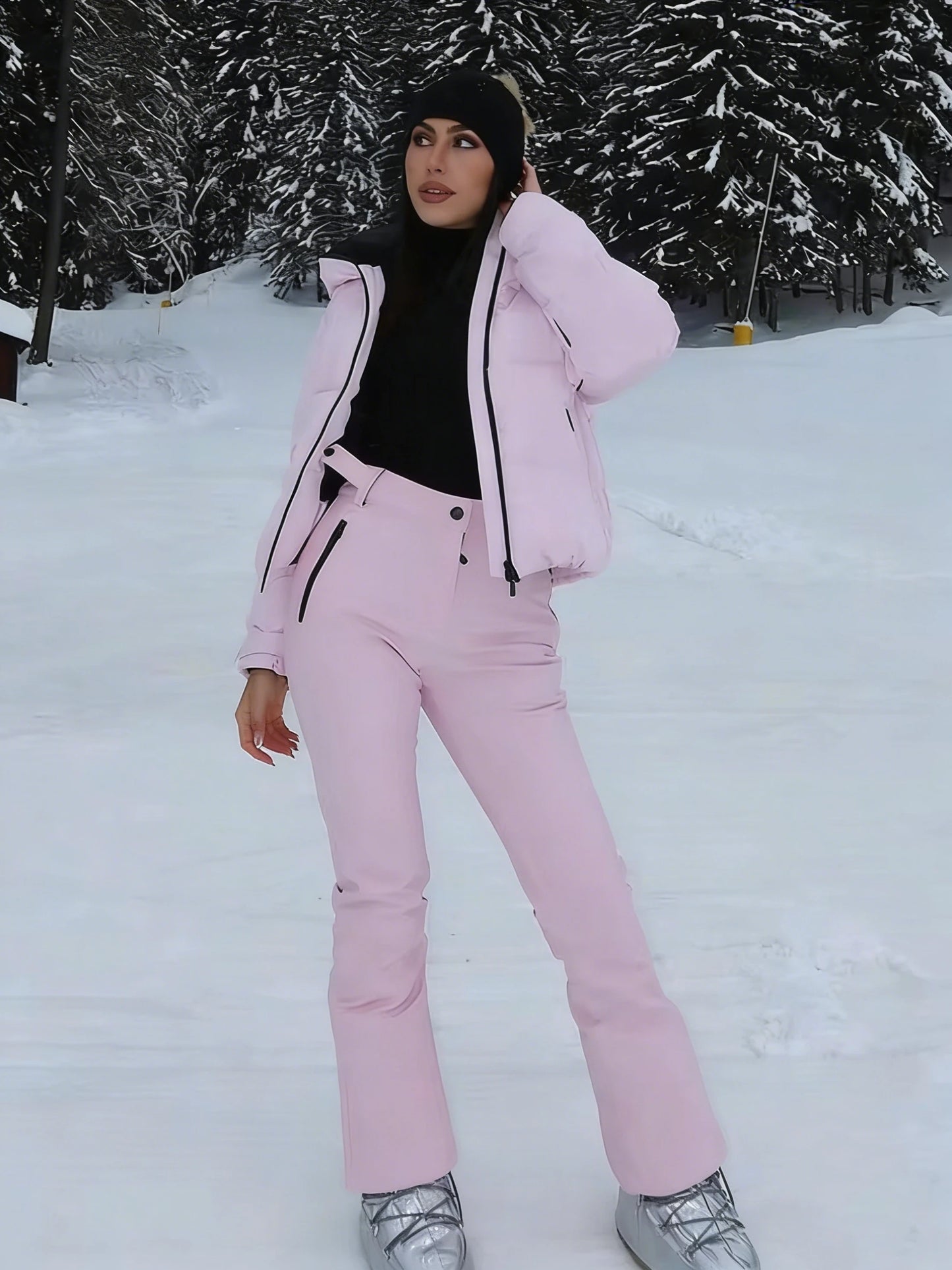 Pink Hooded Ski Suit Set
