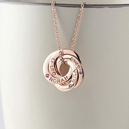 Personalized Mom Necklace with Kids Names & Birthstones - Sterling Silver
