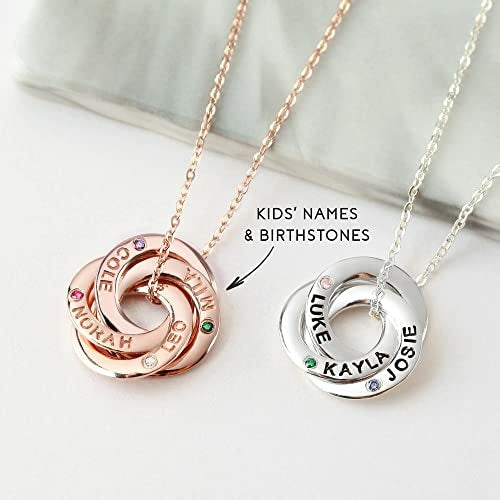 Personalized Mom Necklace with Kids Names & Birthstones - Sterling Silver