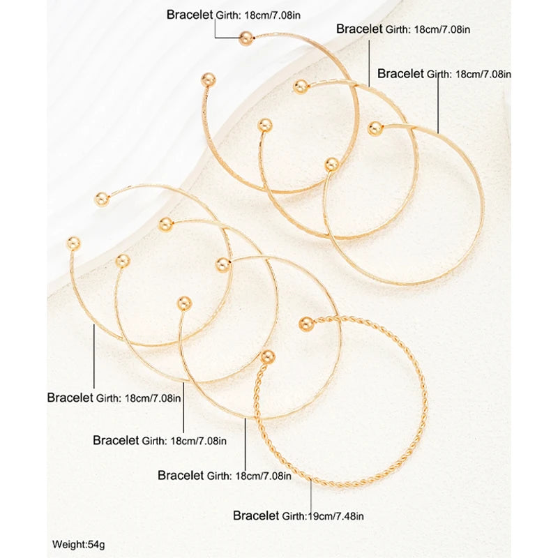 7-Piece Punk Gold Bracelet Set - Goth Heart Print Bangles for Women