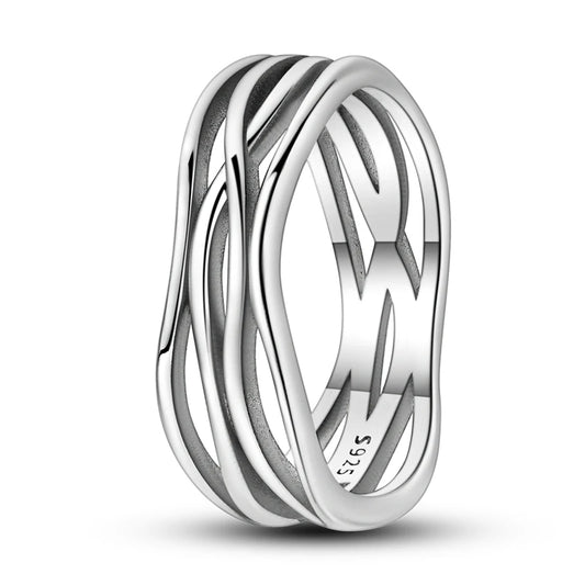 Rings 925 Silver Interwoven Line Rings Zircon Geometric Winding Rings Romantic Engagement Wedding Valentine Fine Jewelry Gift