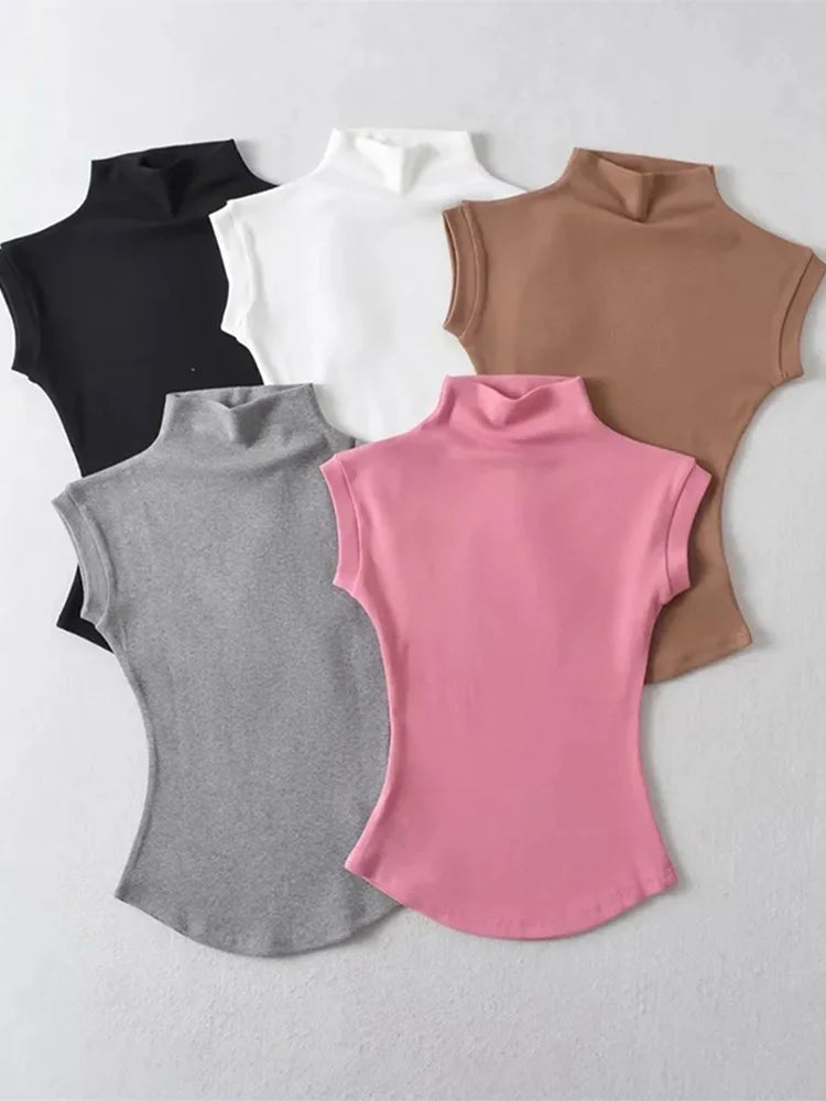 Sleeveless Turtleneck Slim Fit Tee