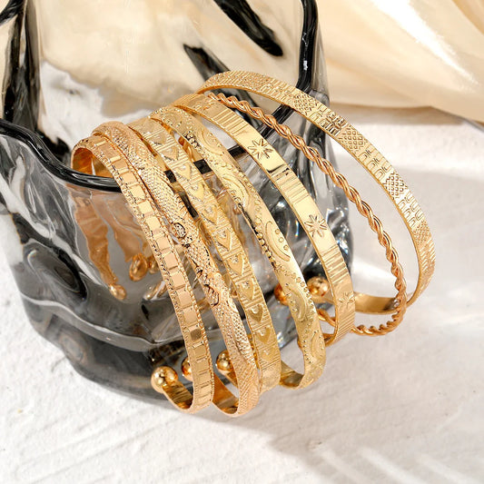 Punk Gold Heart Bracelet Set 7pcs