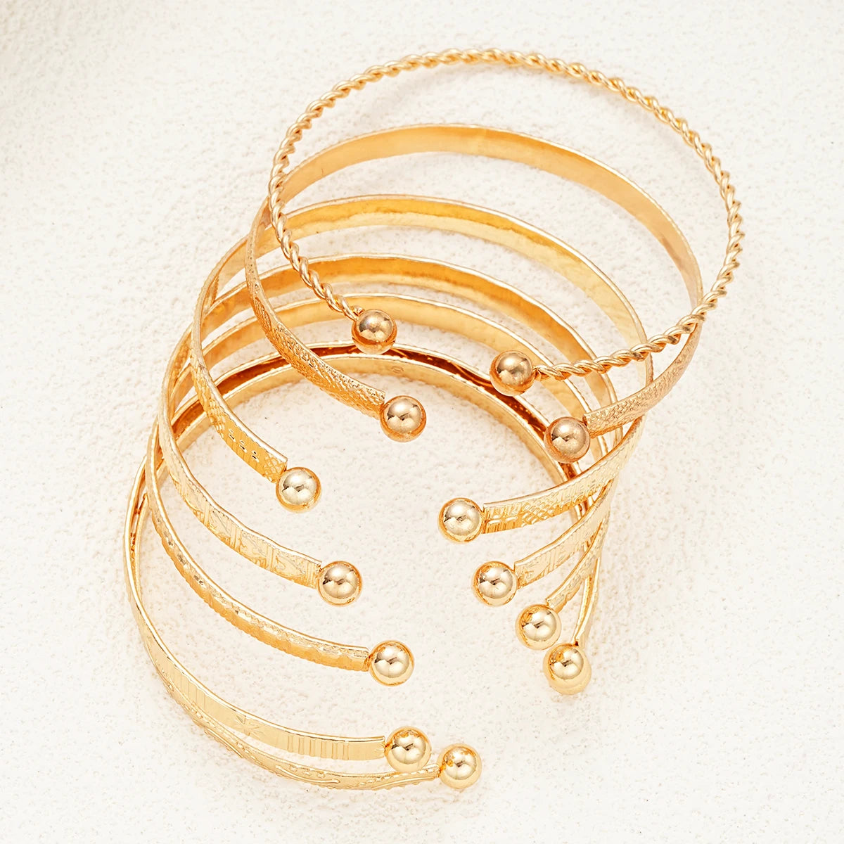 7-Piece Punk Gold Bracelet Set - Goth Heart Print Bangles for Women