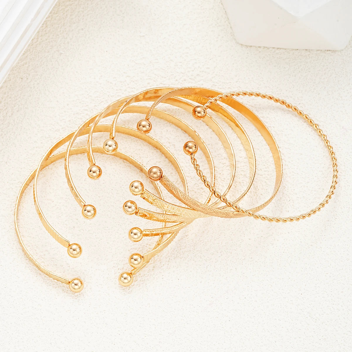 7-Piece Punk Gold Bracelet Set - Goth Heart Print Bangles for Women