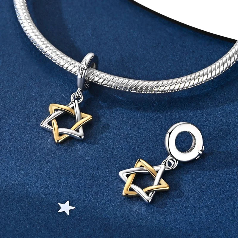 925 Sterling Silver Charm Pendant Star Moon Sun Starry Sky Beaded Charm Fit Original Bracelet DIY Fine Jewelry Making For Women