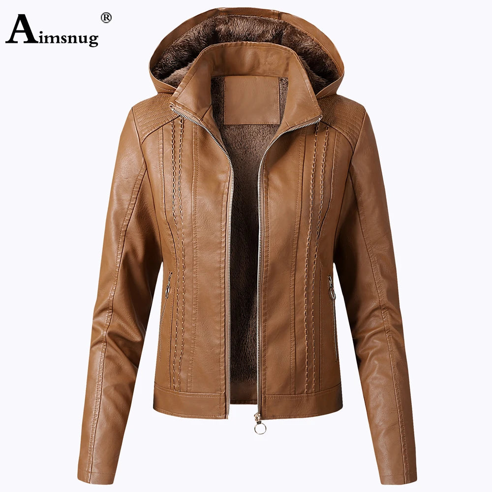 Hooded Biker Jacket Plus Velvet | Faeva London