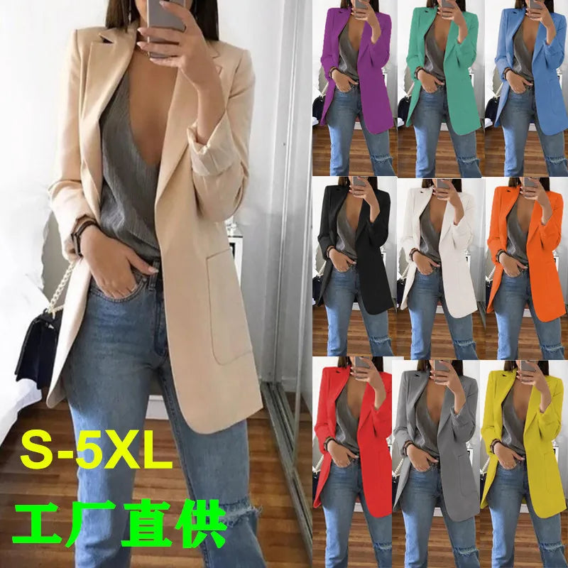 New high-quality blazerwomen's spring andautumn explosion style fashion lapel slim cardigan temperament largesize blazer(S--5XL)