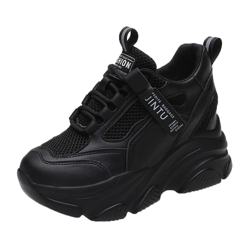 Brand 2025 Spring Breathable Mesh Sneakers Hidden Increasing Sport Shoes Woman Wedge Casual Chunky Shoes High Platform Shoes 9CM