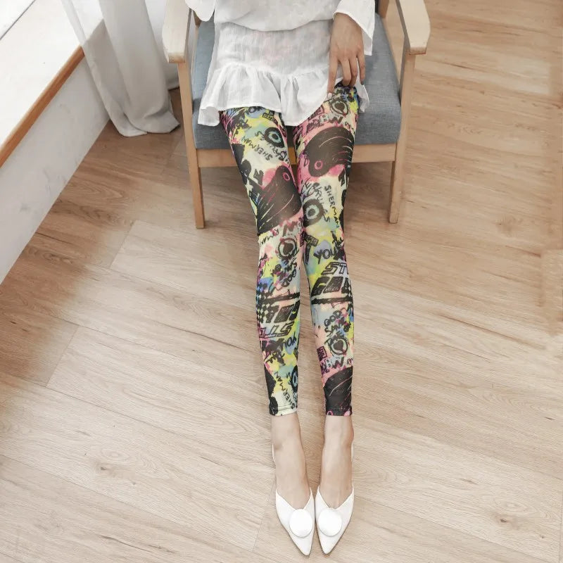 Summer thin mesh Leggings big stretch sexy transparent women's pants cool breathable silk slip trousers