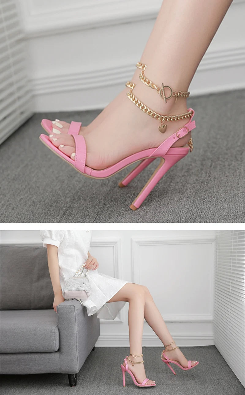 Pink Patent Leather Stiletto Sandals