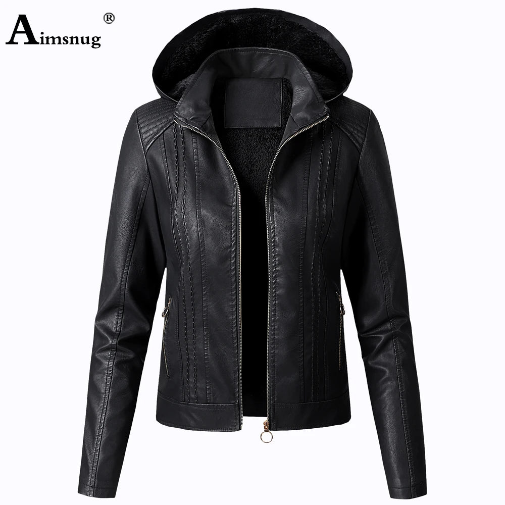 Hooded Biker Jacket Plus Velvet | Faeva London