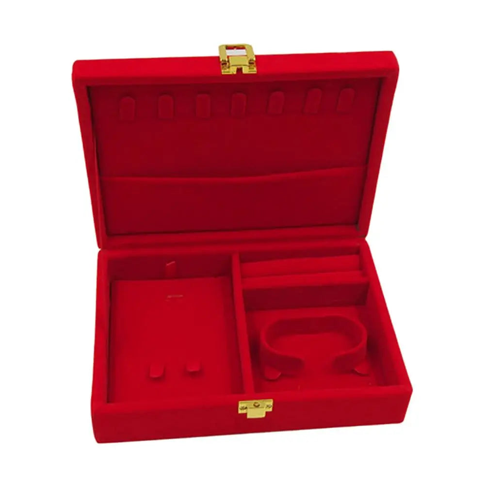 Soft Velvet Red Jewelry Box Case with Lid Rings Bangle Storage Holder Organizer earring necklace watch box