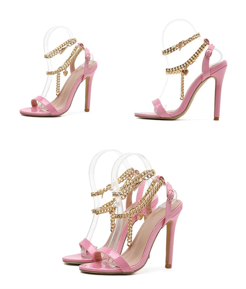 Pink Patent Leather Stiletto Sandals