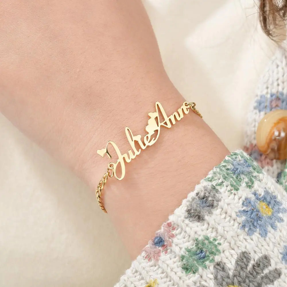 Raexrage Custom Cuban Link Chain Name Bracelet Stainless Steel Hip Hop Personalized Letters Handmade Bracelets for Women Men
