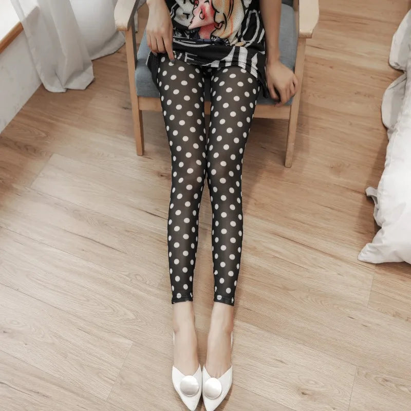 Summer thin mesh Leggings big stretch sexy transparent women's pants cool breathable silk slip trousers