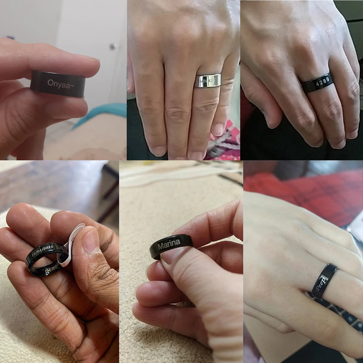 Sifisrri 4/6/8mm Personalized Engraved Name Couple Rings for Women Men Stainless Steel Wedding Band Engagement Gift Anillos