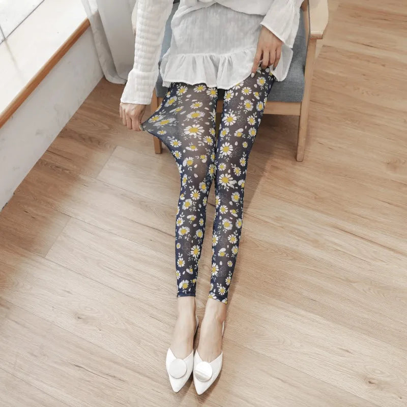 Summer thin mesh Leggings big stretch sexy transparent women's pants cool breathable silk slip trousers