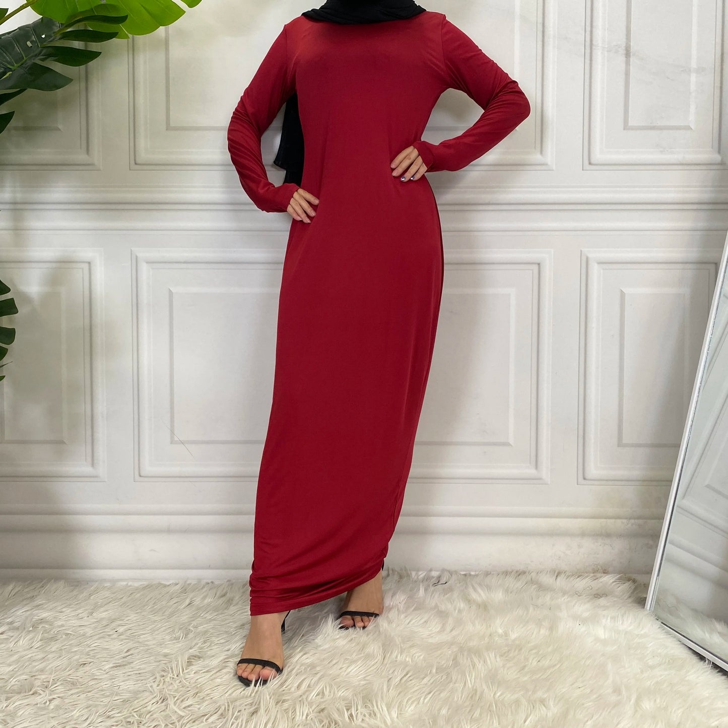 Summer Skirt For Ladies New Inner Dress Muslim Casual Dress For Women Clothing Islamic Abaya Long Sleeve Maxi Slim Inner Dress