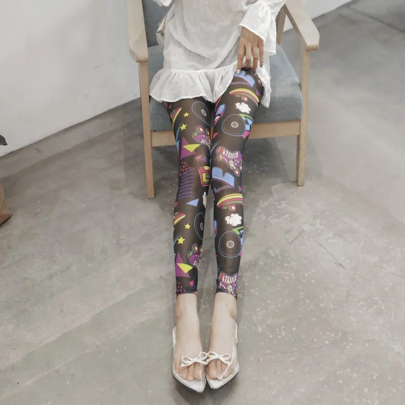 Summer thin mesh Leggings big stretch sexy transparent women's pants cool breathable silk slip trousers