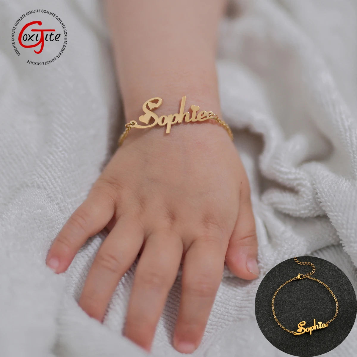 Goxijite Custom Adjustable Name Women Baby Kid Bracelet Stainless Steel Personalized Children Nameplate Bracelet Jewelry Gift
